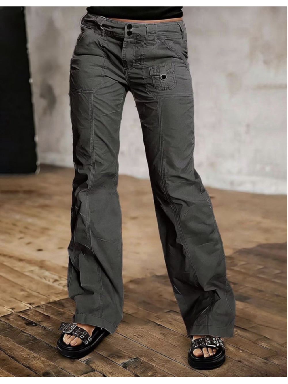 Flamingals Straight Leg Pants for Women Mid Rise Casual Front Patch Pocket M